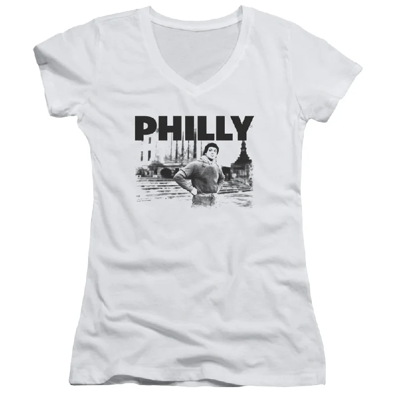 Value Deals Rocky Juniors V-Neck T-Shirt Philly White Tee