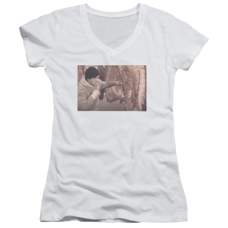 Savings Spectacular Rocky Juniors V-Neck T-Shirt Punching Meat White Tee