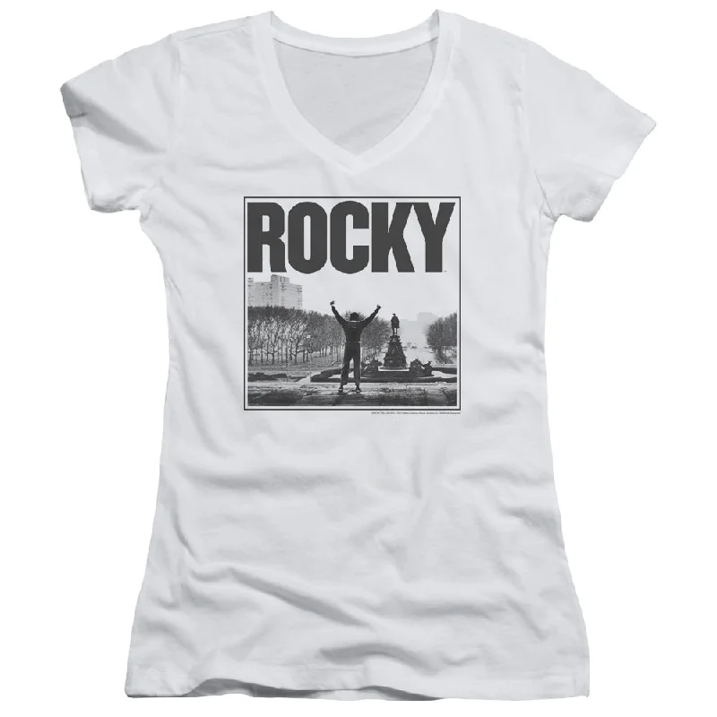 Price Cut Rocky Juniors V-Neck T-Shirt Top of the Stairs White Tee