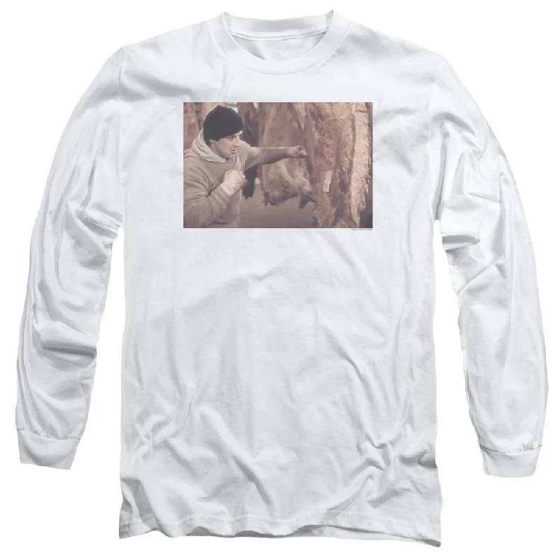 Deal Zone Rocky Long Sleeve T-Shirt Punching Meat White Tee