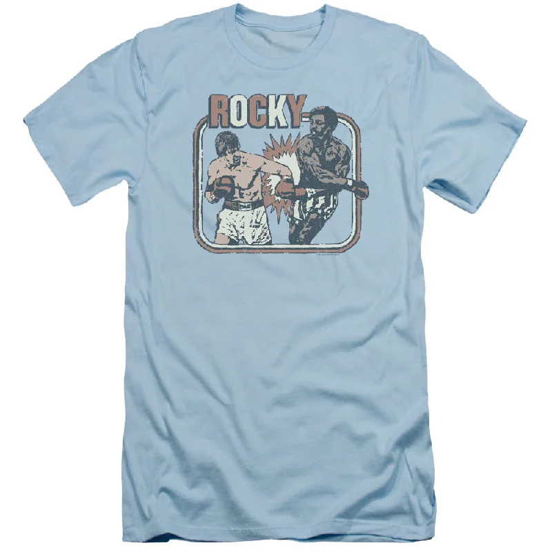 Steals and Deals Rocky Slim Fit T-Shirt Balboa and Creed Fight Light Blue Tee