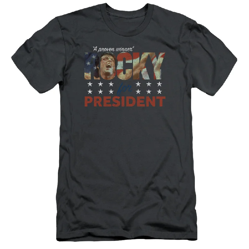 Savings Bonanza Rocky Slim Fit T-Shirt Rocky For President Charcoal Tee