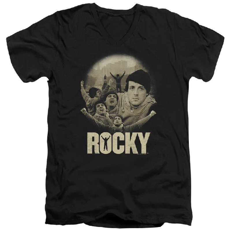 Can't Miss Rocky Slim Fit V-Neck T-Shirt Balboa Collage Black Tee