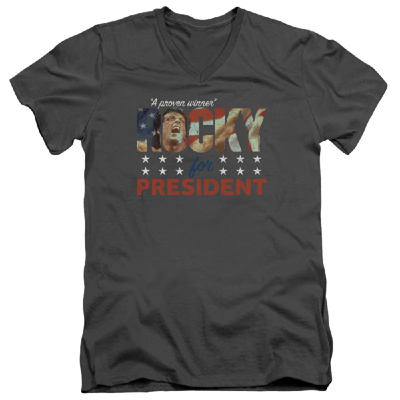 Price Smash Rocky Slim Fit V-Neck T-Shirt Rocky For President Charcoal Tee