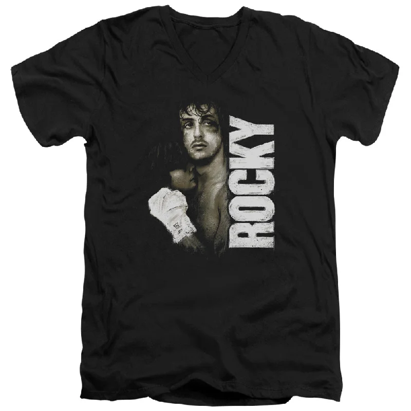 Weekend Deal Rocky Slim Fit V-Neck T-Shirt Serious Portrait Black Tee
