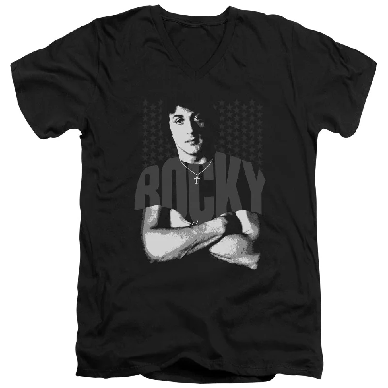 Hurry In Rocky Slim Fit V-Neck T-Shirt Stars Black Tee