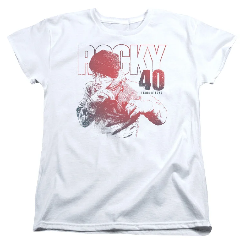 Deal Frenzy Rocky Womens T-Shirt 40 Years Strong White Tee