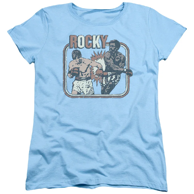 Special Discount Rocky Womens T-Shirt Balboa and Creed Fight Light Blue Tee