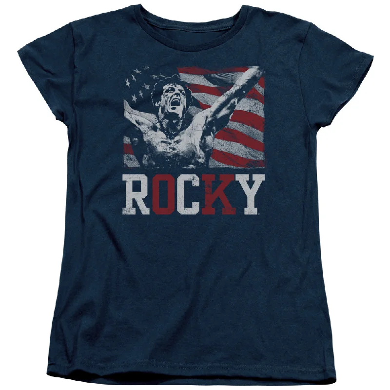Great Bargains Rocky Womens T-Shirt Flag Champion Navy Tee