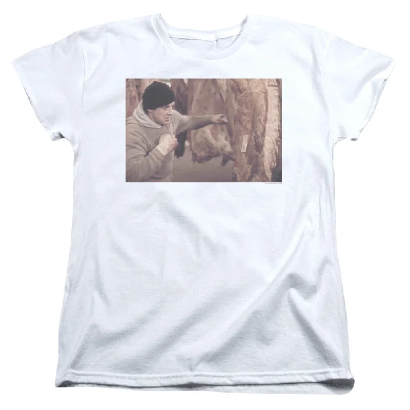 Savings Alert Rocky Womens T-Shirt Punching Meat White Tee