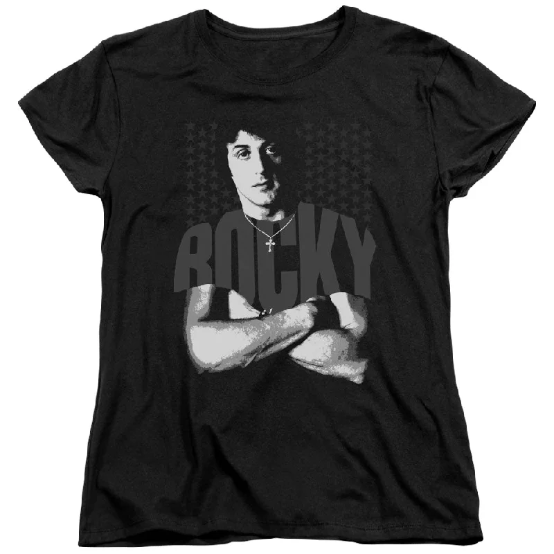 Massive Deals Rocky Womens T-Shirt Stars Black Tee