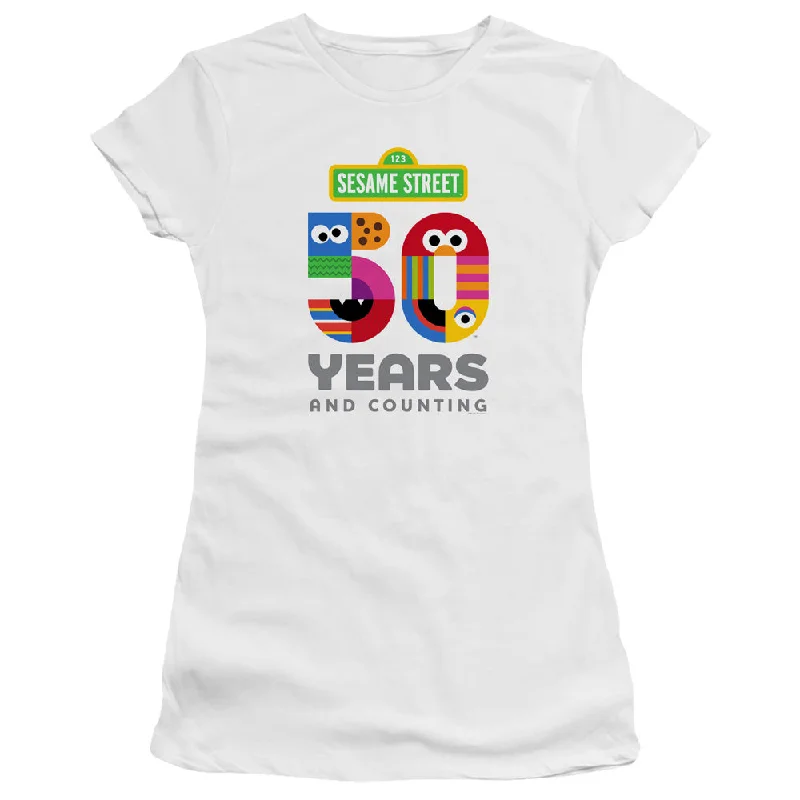 Deal Dash Sesame Street Juniors Premium T-Shirt 50th Anniversary Logo White
