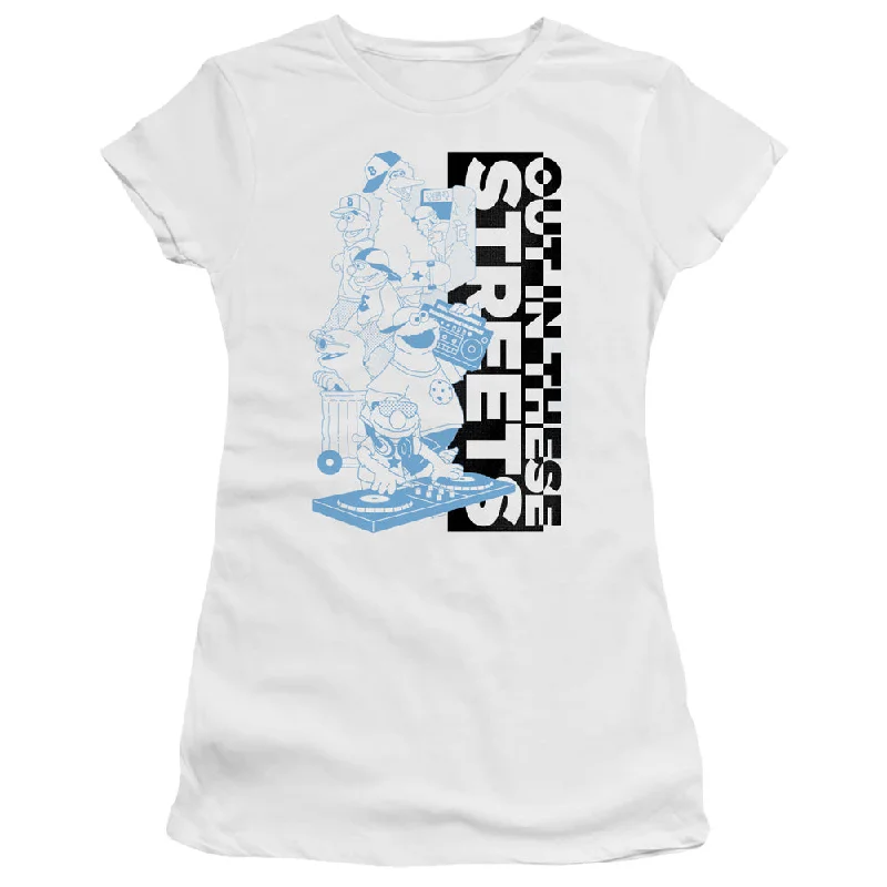 Shop and Save Sesame Street Juniors Premium T-Shirt Out in These Streets White