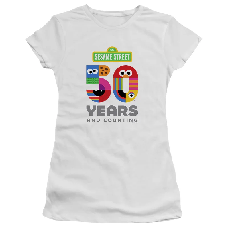 Savings Alert Sesame Street Juniors T-Shirt 50th Anniversary Logo White Tee