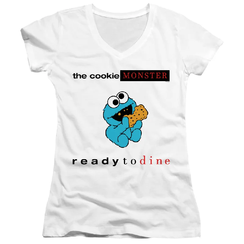 Hurry In Sesame Street Juniors V-Neck T-Shirt Ready to Dine White Tee