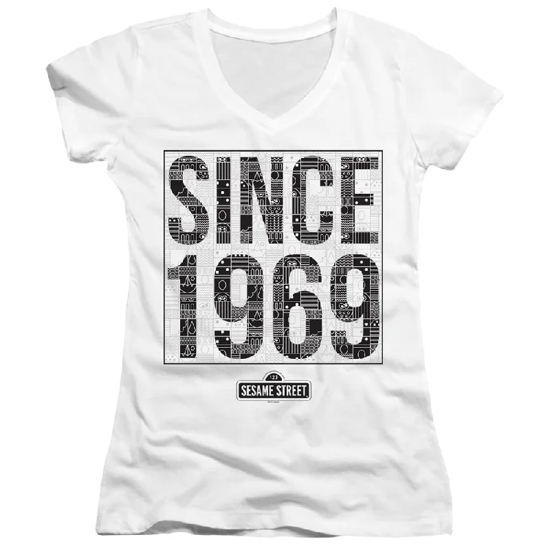 Don't Wait Sesame Street Juniors V-Neck T-Shirt Since 1969 White Tee