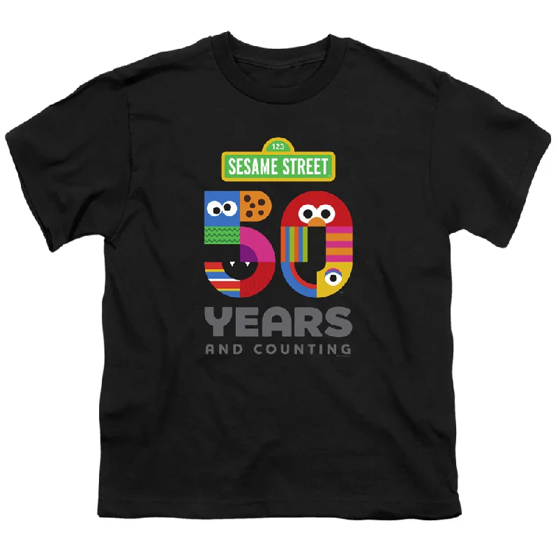 Quick Sale Sesame Street Kids T-Shirt 50th Anniversary Logo Black Tee