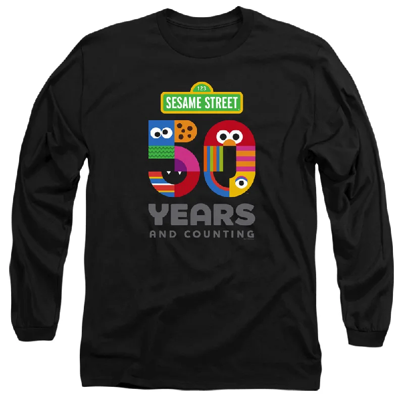 Early Bird Discount Sesame Street Long Sleeve T-Shirt 50th Anniversary Logo Black Tee