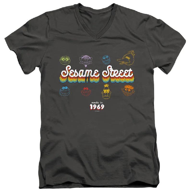 Exclusive Savings Sesame Street Slim Fit V-Neck T-Shirt Made in 1969 Charcoal Tee