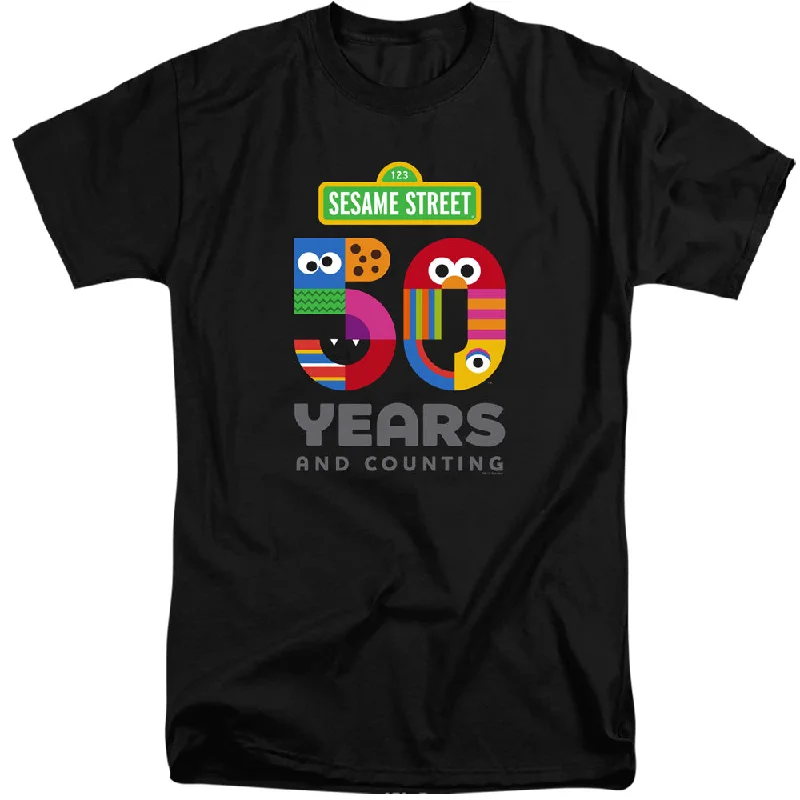 Final Markdown Sesame Street Tall T-Shirt 50th Anniversary Logo Black Tee
