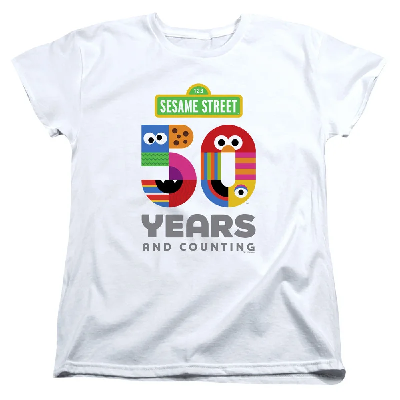 Instant Discount Sesame Street Womens T-Shirt 50th Anniversary Logo White Tee