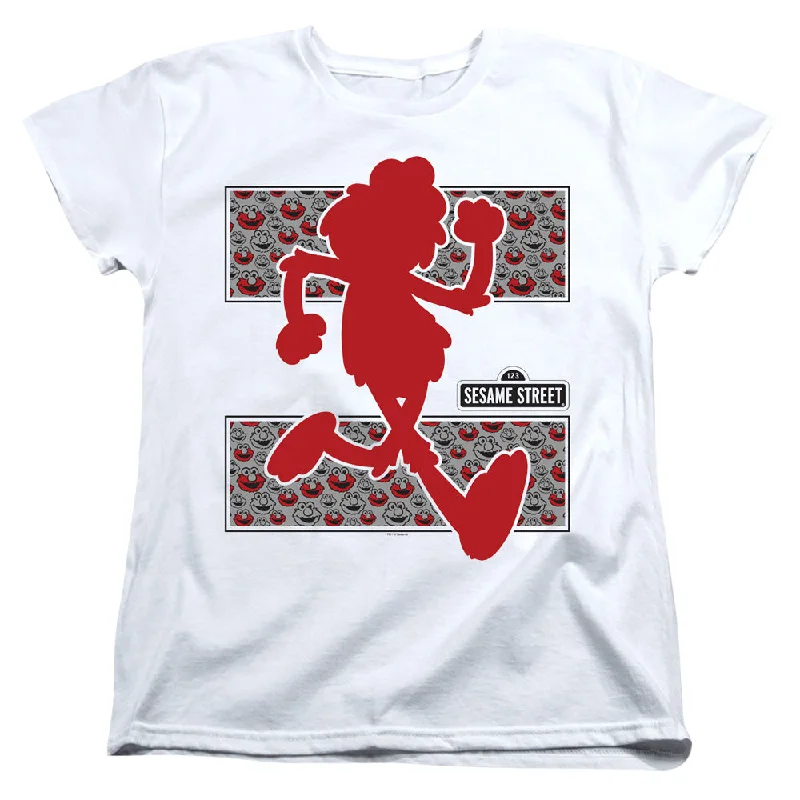 Unmissable Offer Sesame Street Womens T-Shirt Elmo Runs White Tee