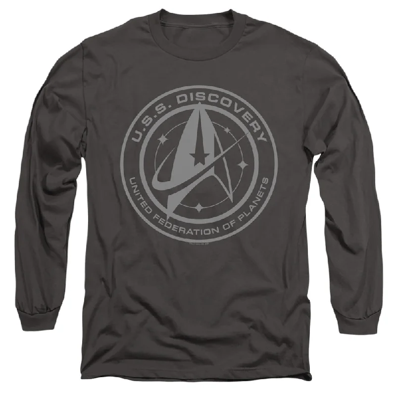 Stock Clearance Star Trek Long Sleeve T-Shirt Discovery Crest Charcoal Tee