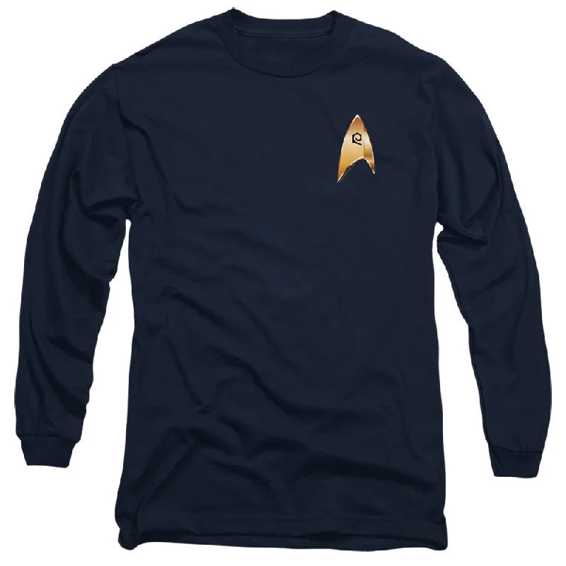 Price Break Star Trek Long Sleeve T-Shirt Discovery Operations Badge Navy Tee