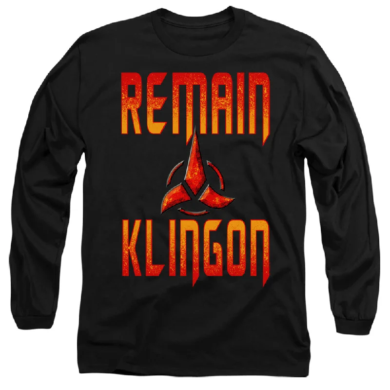 Mega Sale Star Trek Long Sleeve T-Shirt Remain Klingon Black Tee