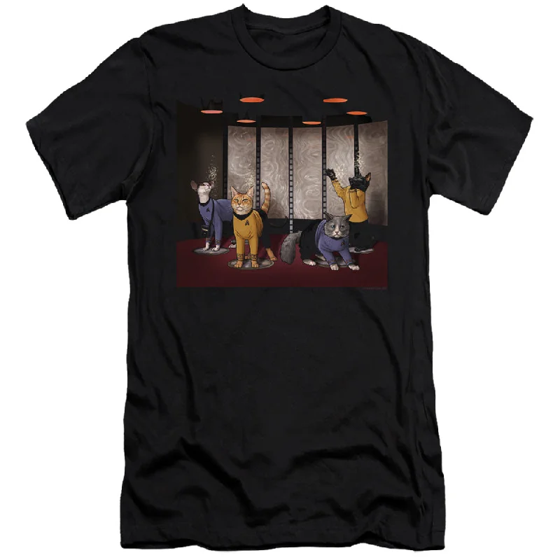 Exclusive Preview Star Trek Premium Canvas T-Shirt Beam Meow Up Black Tee