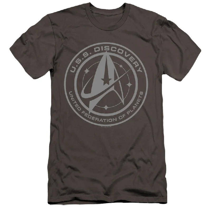 Super Bargain Star Trek Premium Canvas T-Shirt Discovery Crest Charcoal Tee