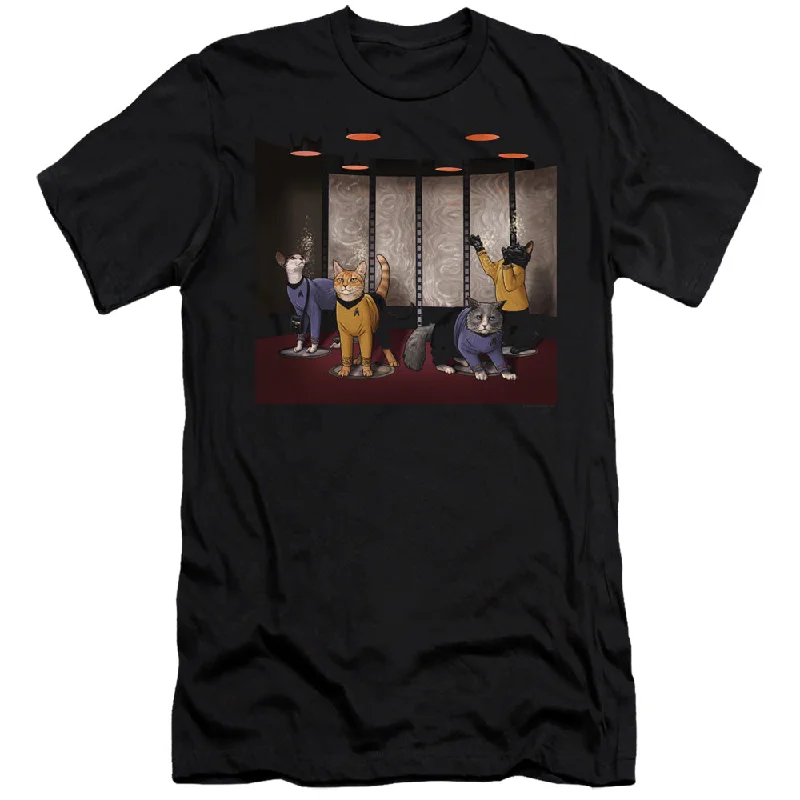 Sneak Peek Sale Star Trek Slim Fit T-Shirt Beam Meow Up Black Tee