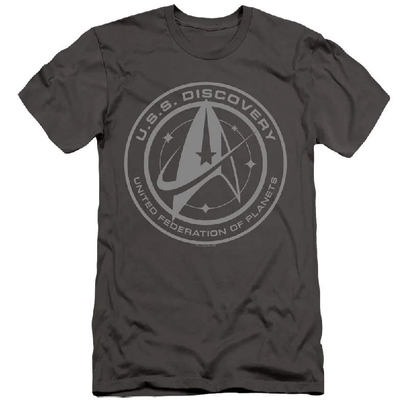 TIME-Limited Offer Star Trek Slim Fit T-Shirt Discovery Crest Charcoal Tee