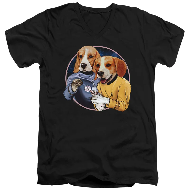 Deal Explosion Star Trek Slim Fit V-Neck T-Shirt Dogs Black Tee