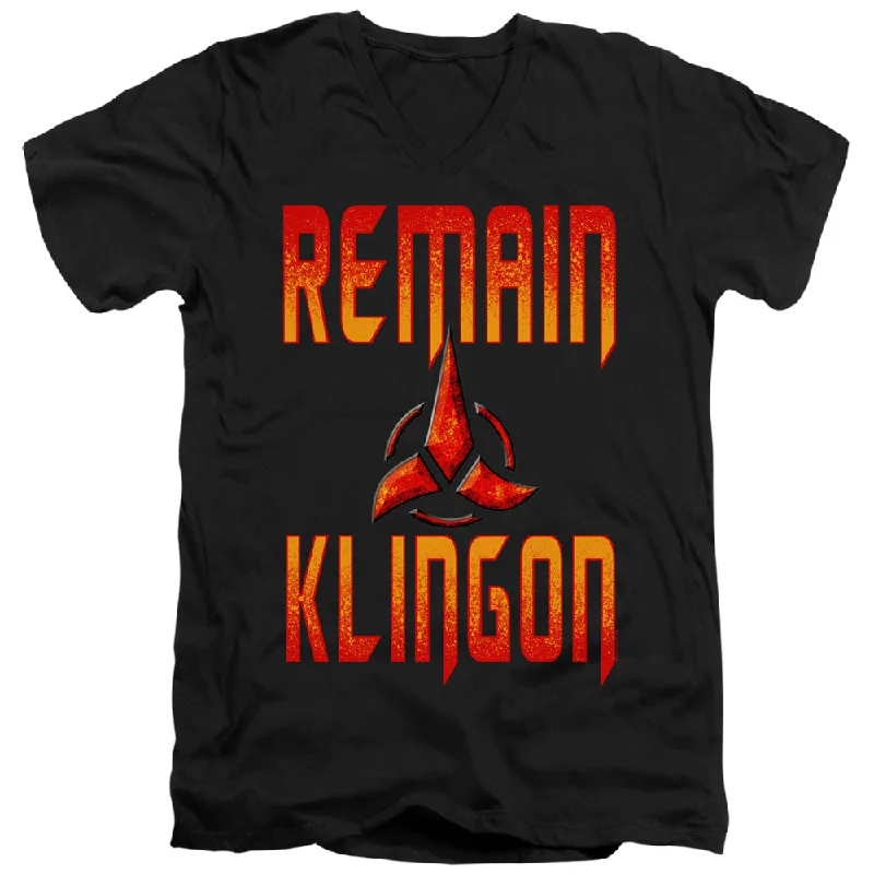 Special Savings Star Trek Slim Fit V-Neck T-Shirt Remain Klingon Black Tee