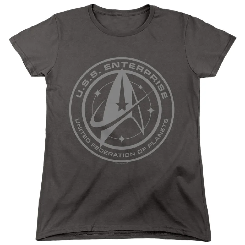 New Deals Star Trek Womens T-Shirt Enterprise Crest Charcoal Tee