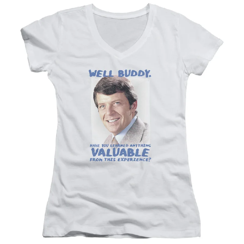 Instant Discount The Brady Bunch Juniors V-Neck T-Shirt Well Buddy White Tee