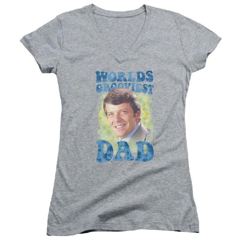 Limited Time Offer The Brady Bunch Juniors V-Neck Worlds Grooviest Dad Athletic Heather
