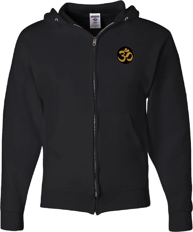 Members Only Yoga Full Zip Hoodie Gold Aum Patch Pocket Print