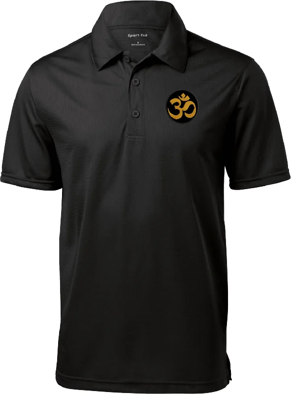Holiday Sale Yoga Textured Polo Gold Aum Patch Pocket Print