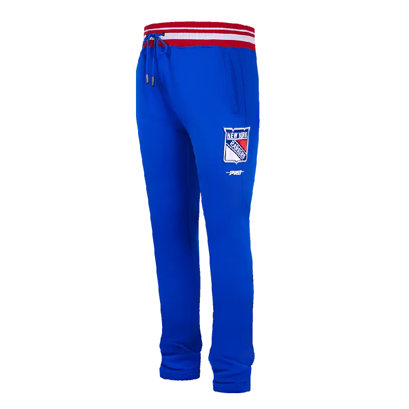 Year-End Clearance NHL NEW YORK RANGERS SCRIPT TAIL MEN'S RIB FLC SWEATPANT (ROYAL BLUE/RED)